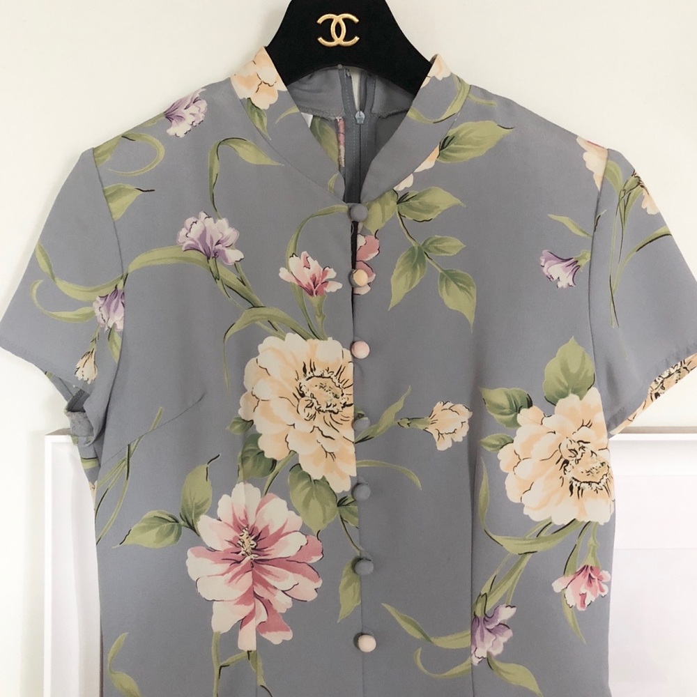 Vintage 90’s High Neck Floral Button Front Ankle Length Dress